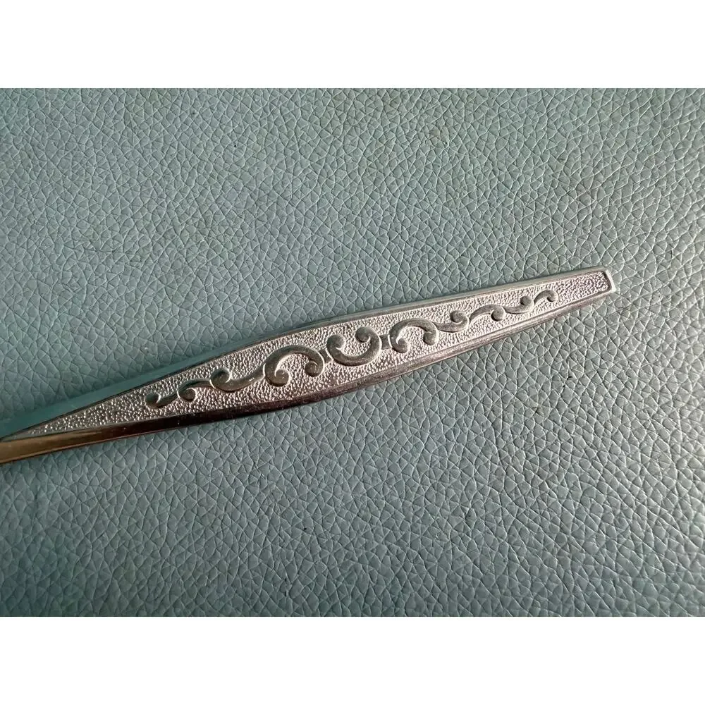 Vintage Oneida Northland Korea Stainless Serving Spoons Pair LeafBowl Scroll MCM